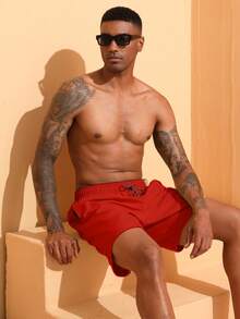 Hombres Shorts de natación de cintura con cordón - Burdeos - Ver 2