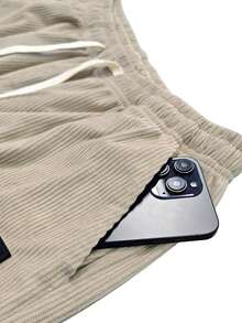 男士复古宽松灯芯绒休闲裤，带斜插袋 - 透气直筒抽绳腰运动裤，适合城市漫步和户外活动