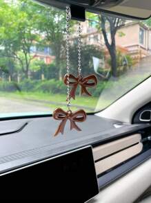 Cute Bow Tie Car Pendant, Decorative Rearview Mirror Hanging Ornament, Polka Dot Bow Tie Car Accessory (Polka Dot Bow Tie Is Single-Sided)