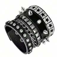 3/1 st Punk Lädermanschettarmband - Goth Läderarmband Med Metallnitar Emo Armband - 80-tals Punkrock Accessoarer För Män Kvinnor