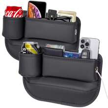 2 Packs Car Seat Gap Filler Organizer, Car Seat Organizer, Seat Gap Storage Box With Cup Holders For Drink, Car Leather Cup Holder Gap Bag Front Seat For Holding Phone, Sunglasses,Keys, Cards(Black)