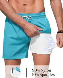 Mens Swim Trunks With Compression Lined Short Bathing Suits For Men 5 Inch Inseam Liner Men's Swimming Trunk - Solid Blue - View 3