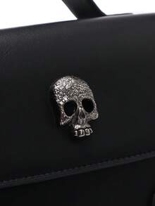 peach tree Men's Business PU Waterproof Skull Head Messenger Bag, Crossbody Bag, Shoulder Bag, Small Square Bag, Suitable For Business Travel Pouch Waterproof Backpack Festival Valentine's Day Valentine'S Day Phone Bag - Black - View 11