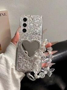 1 件可折叠手机壳，闪亮心形设计，兼容三星 Galaxy Z Fold 6 5G、Galaxy Z Fold5、Galaxy Z Fold4、Galaxy Z Fold7、Galaxy Z Flip 6/5/4/3、Galaxy Z Flip7 智能手机保护套 - 白色 - 查看 4