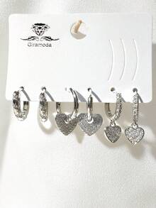 Kit Of 3 Earrings Studded With Zirconia Stone, Small Hoop, Heart Pendant, 18k Gold Plated And 925 Silver - 47 - Xem 2