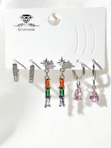 Kit Of 3 Earrings Studded With Zirconia Stone, Small Hoop, Heart Pendant, 18k Gold Plated And 925 Silver - 54 - 查看 2