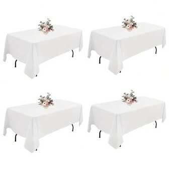 4 stuks witte rechthoekige tafelkleden, machinewasbare polyester tafelkleden, decoratief voor eettafel, buffet, feest en bruiloft, wit