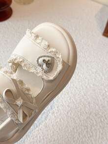 Mädchen süße Schleife Dekor flache Sandaletten mit offenem Zehenbereich, neue Klettverschluss Strandschuhe für Kinder