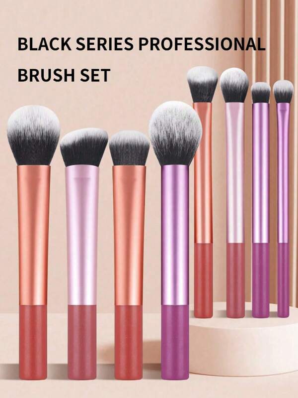 8pcs Professional Makeup Brush Set, High Quality Powder Brush, Blush Brush, Contour Brush, Eyeshadow Brush, Highlighter Brush, Makeup Brush Tools For Flawless Makeup