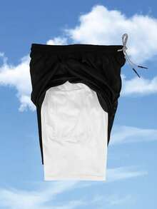 Men's 2-In-1 Athletic Shorts Breathable, Quick-Dry Polyester With Anime Print | Perfect For Gym, Basketball & Beach Outings, Cross, Summer, Active Drawstring - Đen và trắng - Xem 3