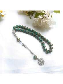 33pcs/Set 10mm Green Glass Big Floral Bead Daily Arabic Handmade Tasbih Bracelet