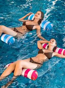 1 pièce Chaise longue multifonctionnelle pour piscine, lit flottant gonflable, chaise longue pliable rayée pour piscine, facile à transporter. Accessoire pour fête de piscine, jouet d'eau récréatif pour adultes, cadeau d'anniversaire amusant pour la famille et les amis (Pompe à air non incluse)
