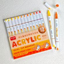 Set de regalo de 12 colores de bolígrafo de marcador acrílico de punta doble para estudiantes, arte DIY, graffiti, pintura, suministros escolares, vuelta al cole