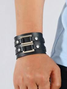 1 pièce Bracelet de poignet en PU pour hommes à boucle double style punk rock métal