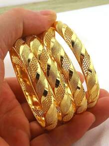 4Pcs Nigeria Copper Alloys Bangle Bracelet Jewelry India Africa Women Charm Luxury Bangles Anniversary Party Jewelry