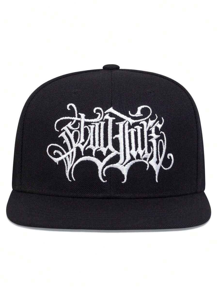 1pc Men's Fashionable Gothic Alphabet Disorder Embroidery Hip Hop Cap, Fashionable Outdoor Adjustable Sun Protection Unisex Lovers Baseball Cap Snapback Hat For Spring And Autumn Travel, Beach Party