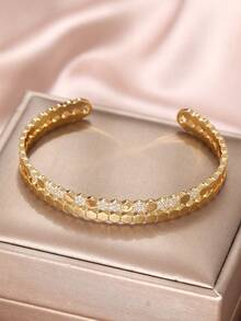 1 件 18k 镀金时尚女士蜂巢几何菱形开口手镯 - 金色 - 查看 3