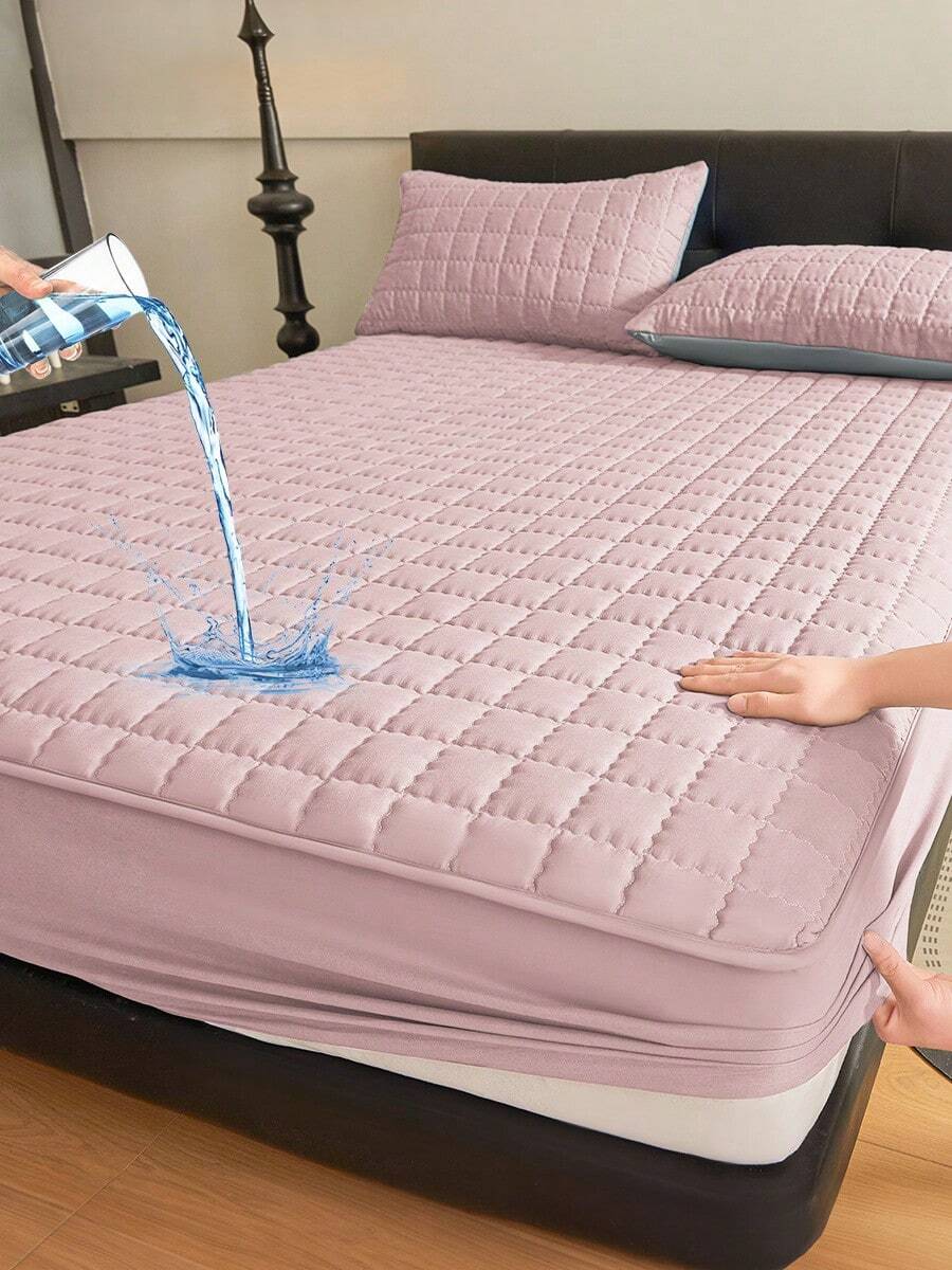 South Life 1pc Warterproof Fitted Sheet, Bedding, Waterproof Mattress Protector, Fall Decor, Skin-Friendly Mattress Cover, Bedroom Decor, Breathable Quilted Mattress Cover For 8-15" Mattress, Room Decor, Noiseless Bed Mattress Cover For Bedroom, Dorm Room, Fathers Day Decor, Birthday Decorations, Grad Party Decor, Fathers Day Gift, Graduation Gifts, Birthday Gifts - 粉色 - 查看 1