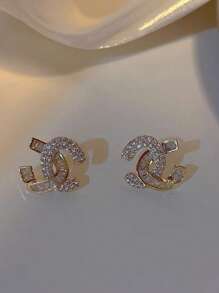 1 pieza Pendientes tipo botón con circonita estilo vintage francés - Elegancia de lujo ligero atemporal