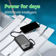 Sạc dự phòng di động 40000mah, Pin sạc nhanh USB-C (22,5W), Có dây đeo và Màn hình kỹ thuật số, Phù hợp với nhiều thiết bị, Du lịch và cắm trại Thích hợp cho kỳ nghỉ hè Du lịch/Cắm trại ngoài trời và Nguồn điện dự phòng khẩn cấp Quà tặng cho gia đình, bạn bè, Màn hình hiển thị nguồn điện sinh nhật - Màu tím - Xem 3