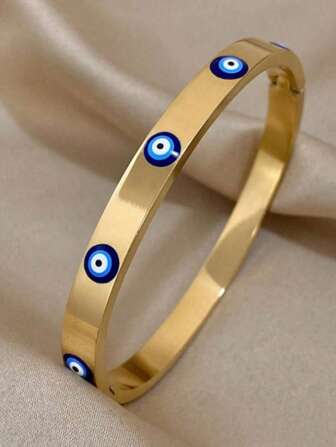 1pc European Style Stainless Steel Evil Eye Design Bracelet For Women, Suitable For Party, Gathering And Daily Wear