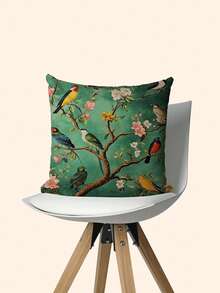 1 buah Sarung Bantal Beludru Lembut Motif Burung Hijau Gaya Cina - Ukuran 17,7*17,7 Inci, Cetak Satu Sisi, Penutup Resleting - Cocok untuk Sofa dan Dekorasi Rumah - Tanpa Bordir - Hijau - View 6
