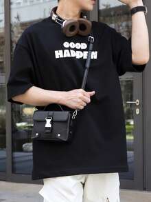 peach tree 男士盒子包斜挎包单肩包小方包商务 PU 防水翻盖钱包男女通用商务收纳包适合商务旅行、洗漱用品、工具收纳，大容量让您的物品井然有序且便于携带，黑色手拿包 - 黑色 - 查看 5