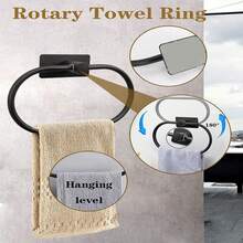 Juego de 6 piezas de toallero de baño sin perforación, anillo para toallas, portarollo de papel higiénico, gancho para abrigos y sombreros, juego de ganchos de pared montados - Negro - Ver 4