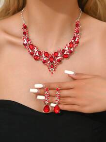 3pcs Women's Jewelry Set, Necklace And Earrings, Luxury Crystal Decor For Formal Gown