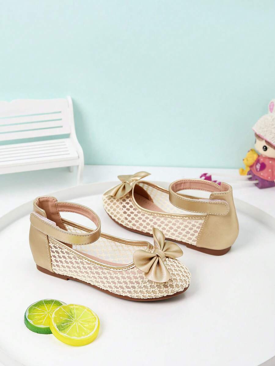 Sweet Casual Girls' Bowknot Flat Shoes, Spring/Summer - Gold - View 1