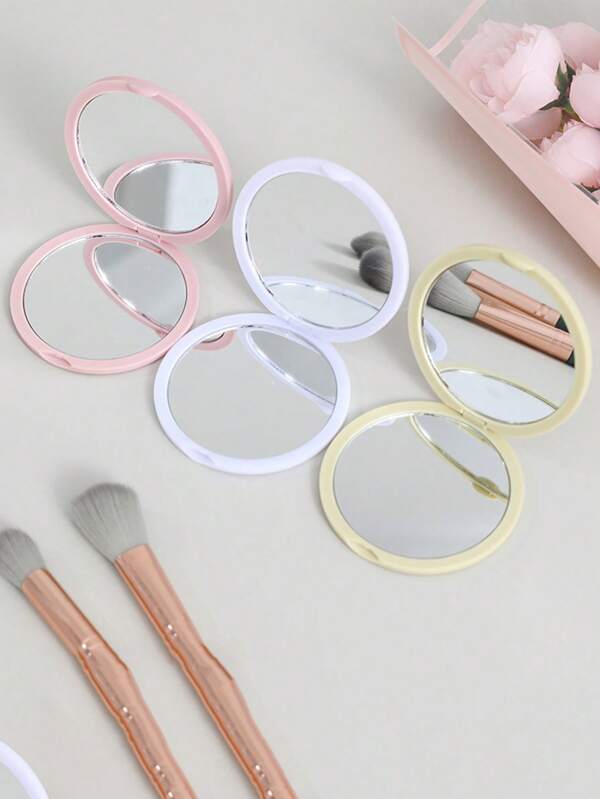1 pieza Espejo de maquillaje redondo plegable y portátil, espejo cosmético plegable de doble cara de color caramelo, adecuado para la escuela, el dormitorio y los viajes al aire libre, decoración escolar, sorpresa escolar, decoración del dormitorio, de vuelta a la escuela