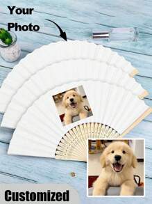 Evantai de nuntă alb personalizat cu fotografie și nume de animal de companie, LOGO, evantai clasic DIY, ornamental de înaltă calitate, personalizat, elegant, rafinat, personalizat, cadouri ideale unice pentru ea, iubit, prietenă, tată, familie, mamă, prieteni