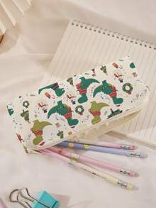 1pc Cartoon Dinosaur Print Corduroy Pencil Case, Stationery Storage Pouch, Double-Sided Printed Stationery Bag, Portable Multifunctional Office Supplies Pen Holder, School Supplies Storage,Back To School,School Supplies - Multicolor - View 6