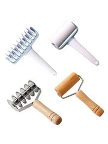 1 pieza Rodillo multiusos de plástico, rodillo para masa de plástico, cortador de pasta de acero inoxidable de 6 ruedas, rodillo de madera, rodillo de haya, rodillo para masa de pizza, utensilios de cocción, accesorios de cocina
