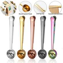 2-In-1 Stainless Steel Coffee Mess Coffee Scoop Multifunctional Food Seal Clip Tea Milk Powder Scoop Coffee Accessories