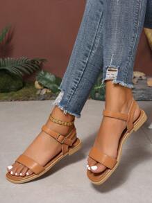 Latest Summer Women Flat Open-Toe Single-Strap One-Buckle Sandals