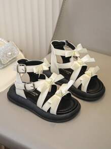Girls' Color Blocking Butterfly Decor Flat Roman Sandals, Soft & Comfortable Outdoor Wear