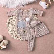 2 pezzi Set di abbigliamento per neonati per servizi fotografici, tutina e cappello lavorati a maglia