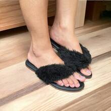 Plush Slipper Furry Slipper Flat Women Animal Cute Elegant Holiday Fabric Home Winter