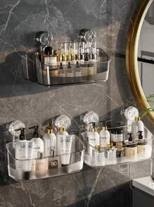 PET transparentes Badezimmer, Dusche, Küche, Toilette Aufbewahrungsregal - 2 Farben (Klar Weiß & Rauchgrau), klebefrei mit Saugnapf-Befestigung und Twist-Lock Luftfreigabe-Technologie, bohrlochfreie Wandmontage ohne Beschädigung, wiederverwendbares Mehrzweck-Aufbewahrungsregal für Gewürzgläser, Toilettenartikel, Toilettenpapier, Badezimmerzubehör, feuchtigkeitsbeständig, platzsparendes Design Rückkehr zur Schule