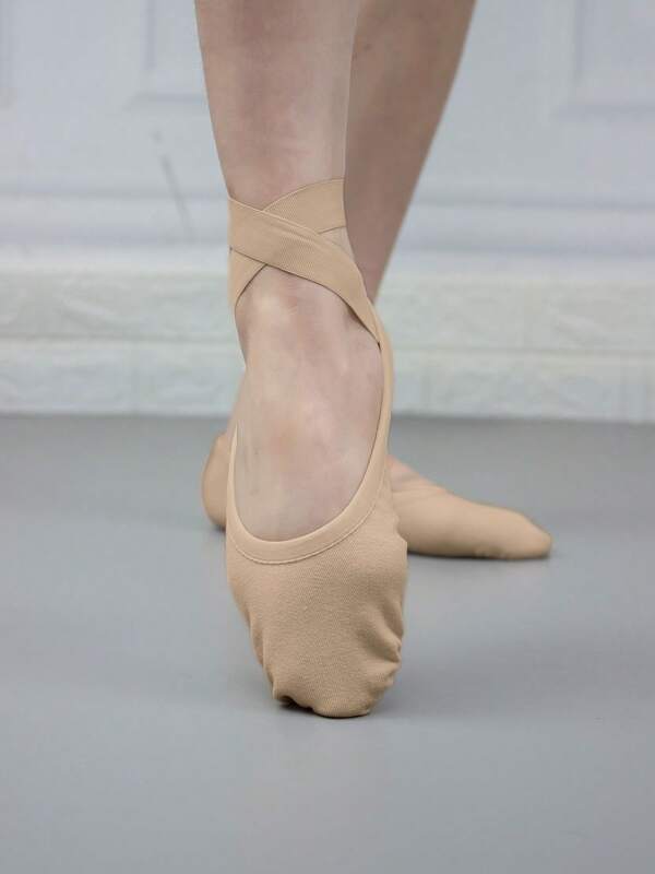 Wuyuan Light Pink 4-Way Stretch Canvas Ballet Shoes With Lining, Single Elastic Strap, Three Wearing Styles, And Drawstring-Free Design