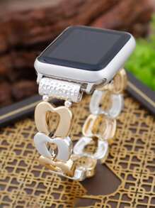 1 pieza Brazalete elástico hueco de metal con forma de corazón para mujer compatible con la correa del de 38 mm, 40 mm, 41 mm, 42 mm (S10 42) mm, 44 mm, 45 mm, 49 mm (S10 46) mm, accesorio de moda, correa de reloj para Series Ultra 2 S10 SE 9 8 7 SE 5 4 3 2 1, correa/banda de reloj para mujer, regalo del Día de San Valentín/diario/festival
