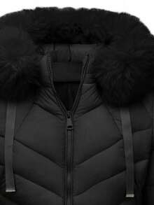 女士休闲连帽羽绒服，带口袋，轻便保暖，适合日常穿着，黑色，冬季款 - 黑色 - 查看 10