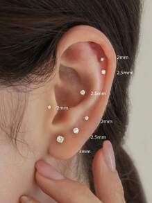 6 Stücke/Set goldfarbene Titan-Stahl gebogene Barbell Ohrringe mit Kubikzirkonia, Nasen-, Lippen-Piercing, Vielseitige Schmuckzubehör geeignet für den täglichen Gebrauch