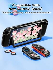 Ayotu 1个粉色郁金香图案超薄TPU透明保护壳，兼容Switch OLED/Switch/Switch Lite/新款Switch 2 (2025) - 兼容底座设计，无需拆卸，防摔防尘，多种颜色可选 - 彩色 - 查看 15