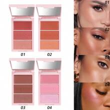 4PCS Blush, Highlighter & Contour Palette | Long-Lasting, Blendable, Waterproof, Gloss Finish, Perfect For All Skin Types, With Mirror-Finish Compact - Pink/Red Shades