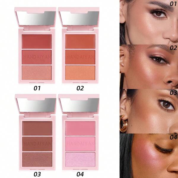 4PCS Blush, Highlighter & Contour Palette | Long-Lasting, Blendable, Waterproof, Gloss Finish, Perfect For All Skin Types, With Mirror-Finish Compact - Pink/Red Shades