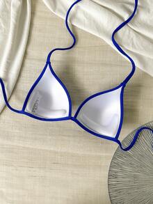 1pc Navy Blue Striped Casual Camisole, Versatile Bralette Bikini Top - Royal Blue - View 3