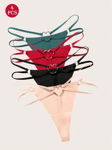 4 Packungen Damen Mehrfarbige Spuren-Freie String-Slips Mit Herzförmiger Schnalle, Reine Begierde und Sexy Damenwäsche in Grün