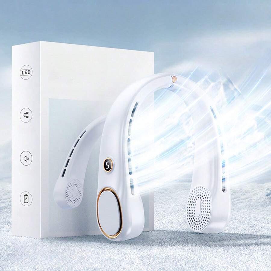 Neck Fan, Hands-Free Bladeless Neck Fan Portable Rechargeable, 360° Cooling Neck Fan, 5-Speed, Silent, 3000MAh Battery Powered USB Wearable Personal Fan For Women, Travel, Outdoor Gifts - 白色 - 查看 1